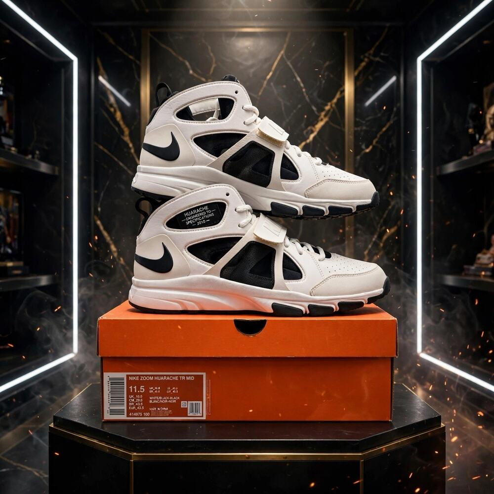 Size 11.5 - Nike Zoom Huarache TR Mid 414975-100 White Black 2010 Trainer OG Bo